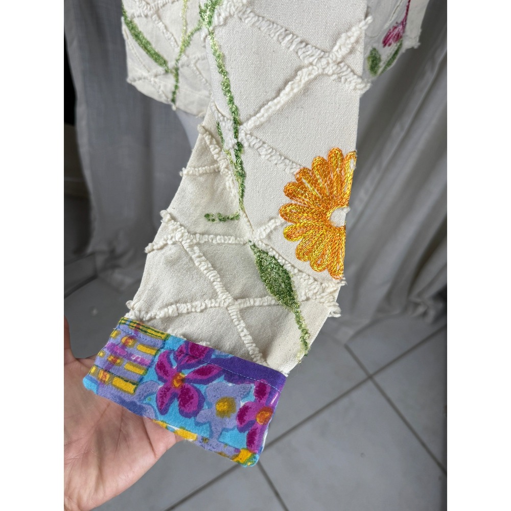 Vintage Tantrums Floral Embroidered Cotton Jacket Boho Artwear Size S India Y2K - Picture 7 of 12